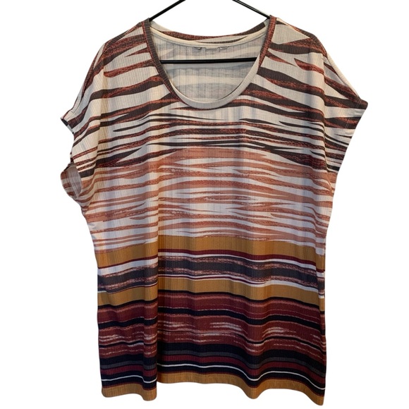 Plus Size Striped Brown, Beige and White Top - 1X - Picture 12 of 14